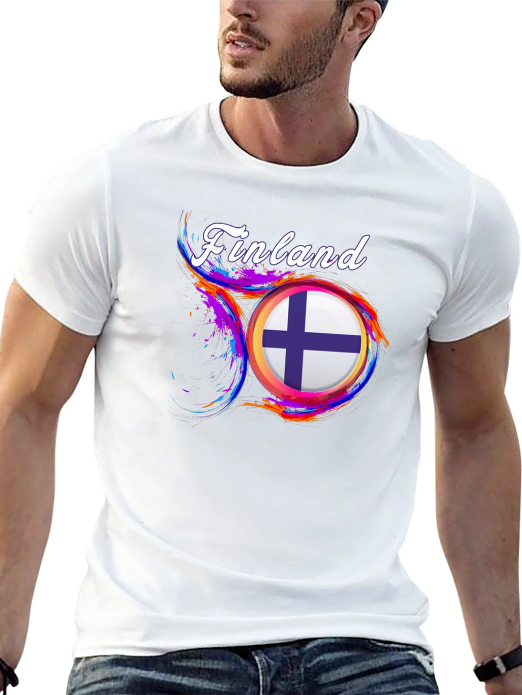Finland Flag Graphic Black T-Shirt