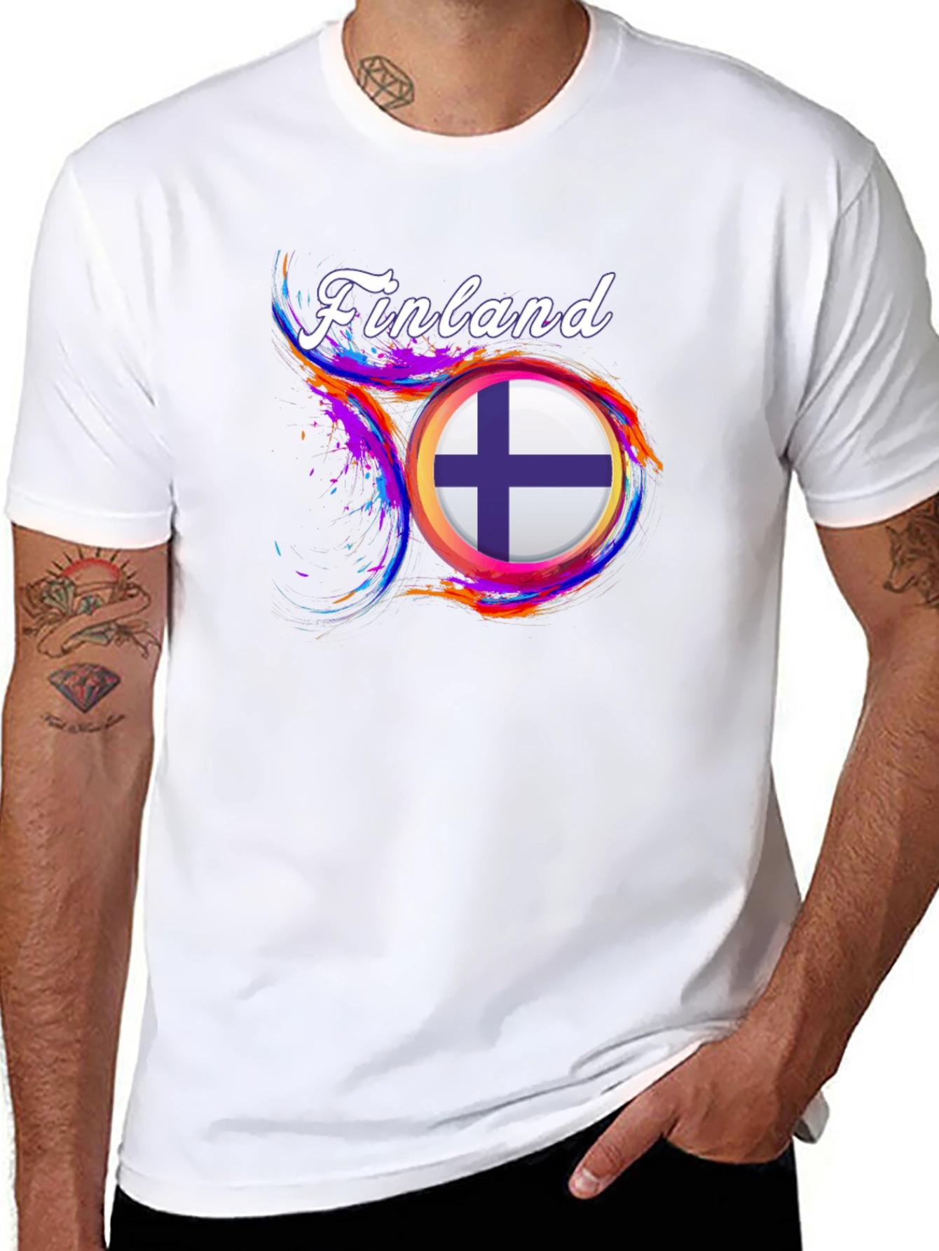 Finland Flag Graphic Black T-Shirt