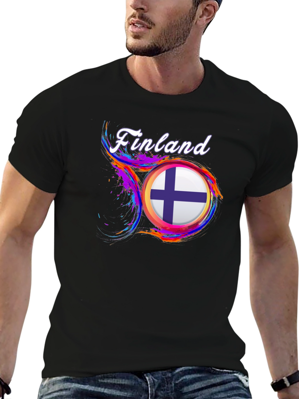 Finland Flag Graphic Black T-Shirt