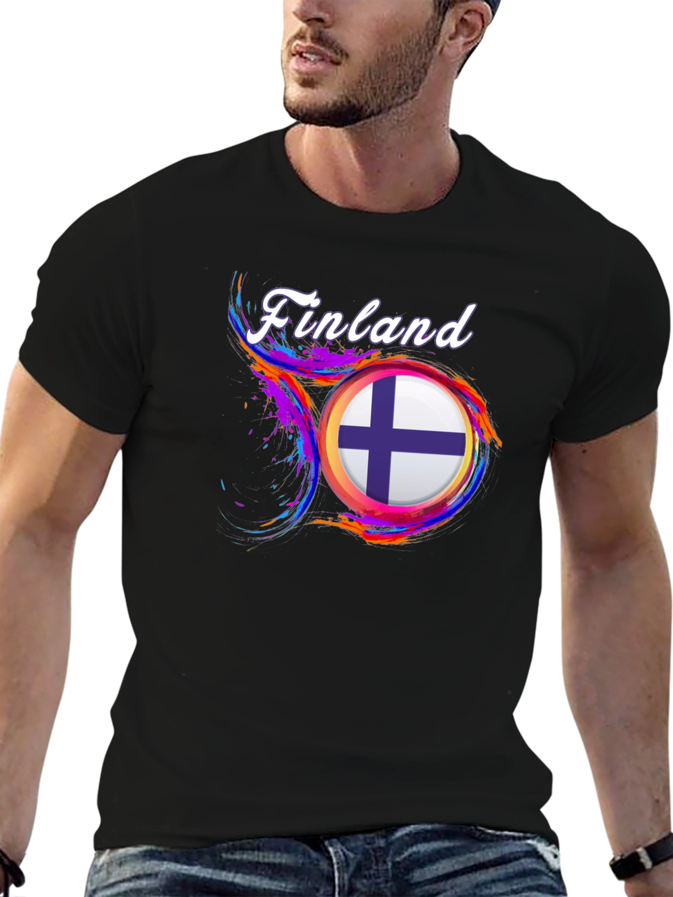 Finland Flag Graphic Black T-Shirt