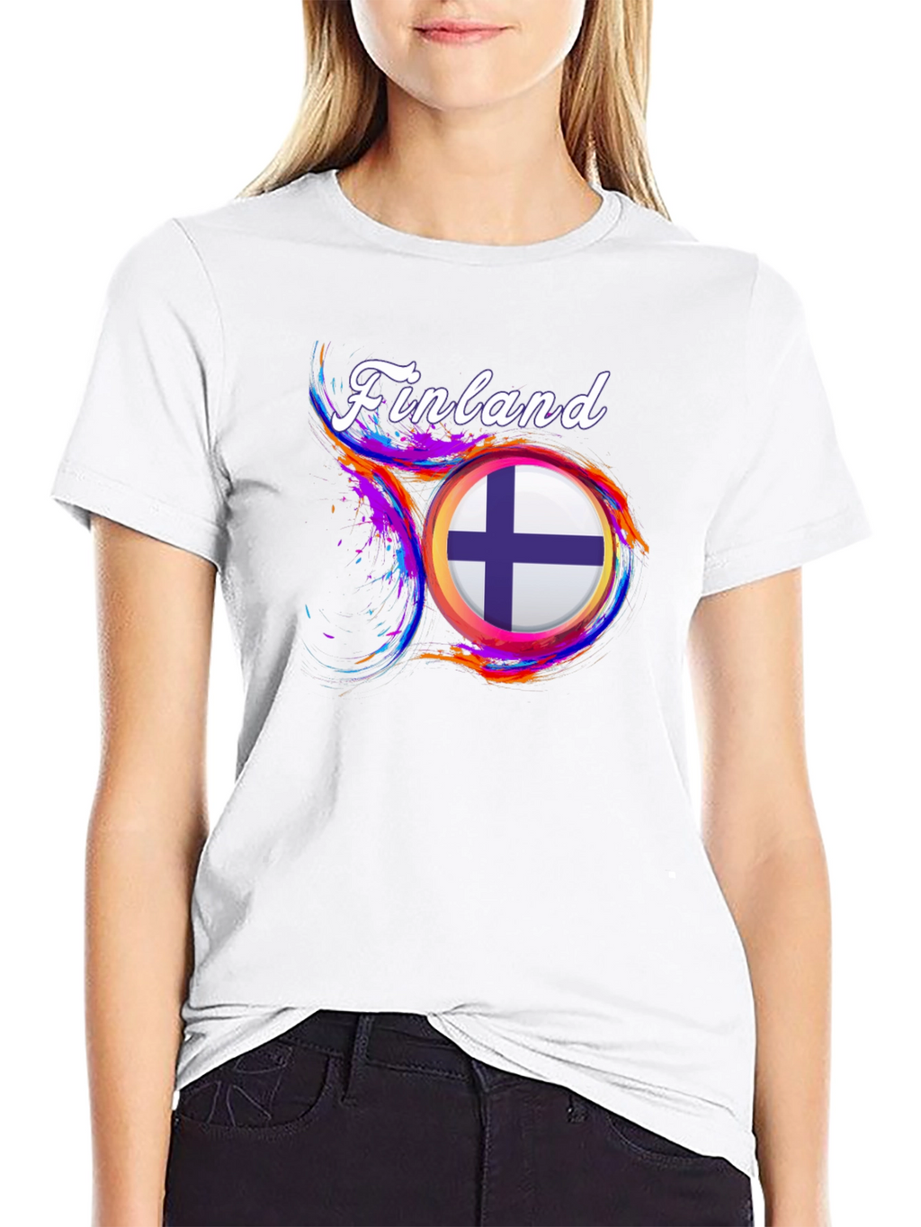 Finland Flag Graphic Black T-Shirt