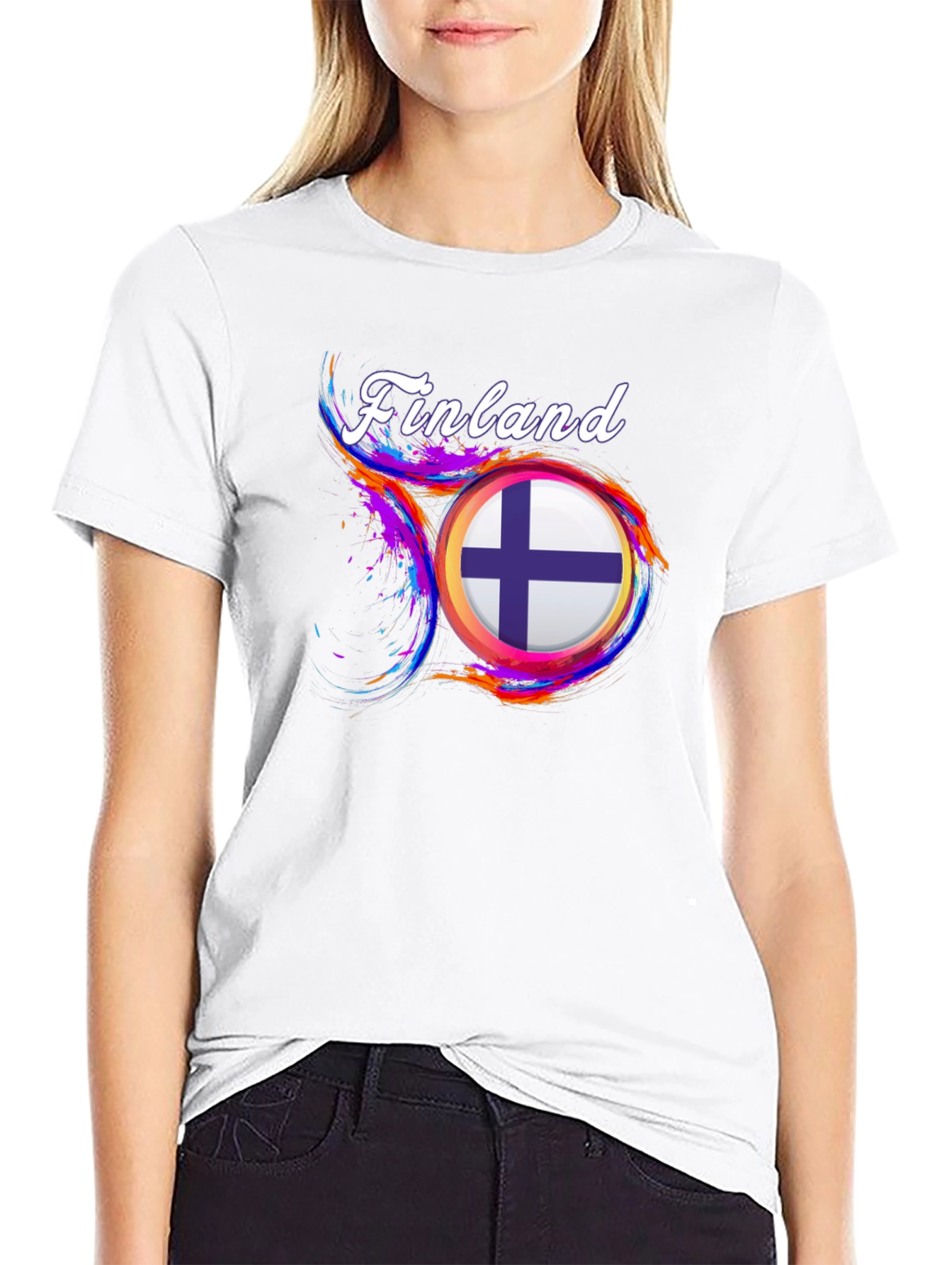 Finland Flag Graphic Black T-Shirt