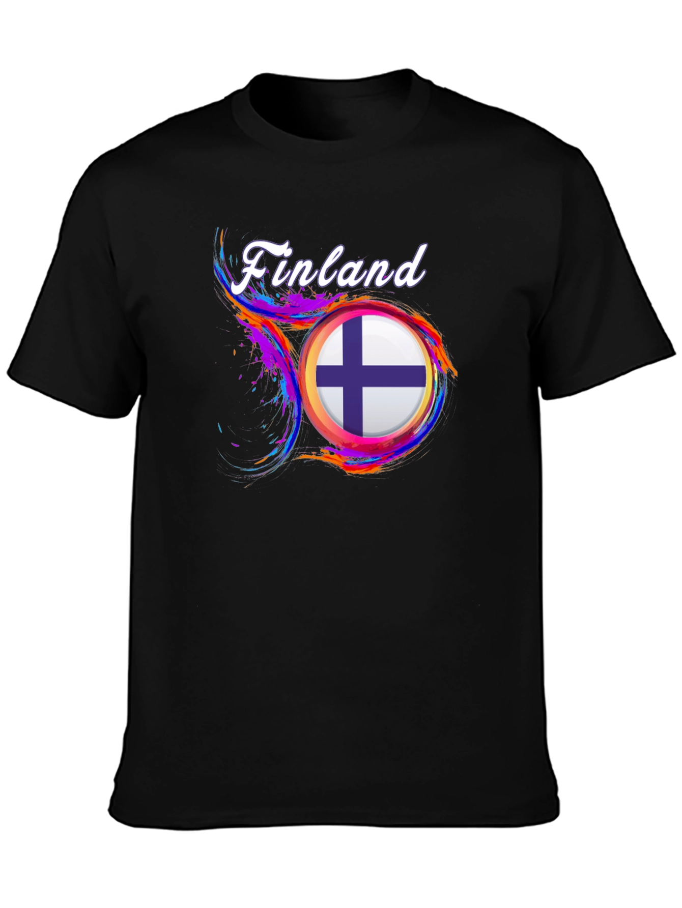 Finland Flag Graphic Black T-Shirt