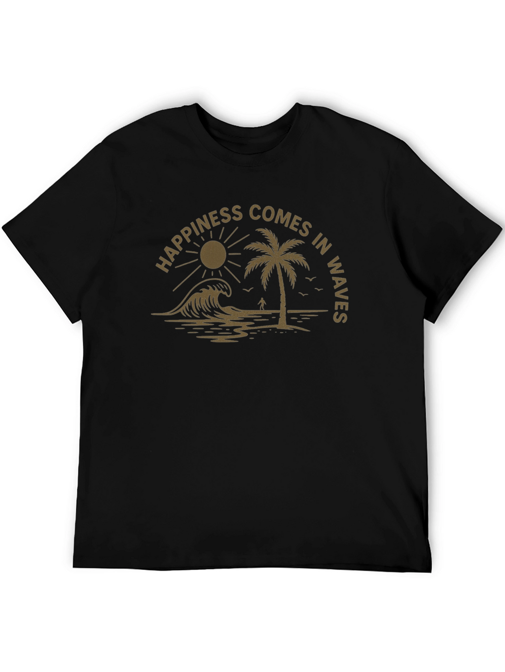 Happiness Comes in Waves Black Graphic Tee