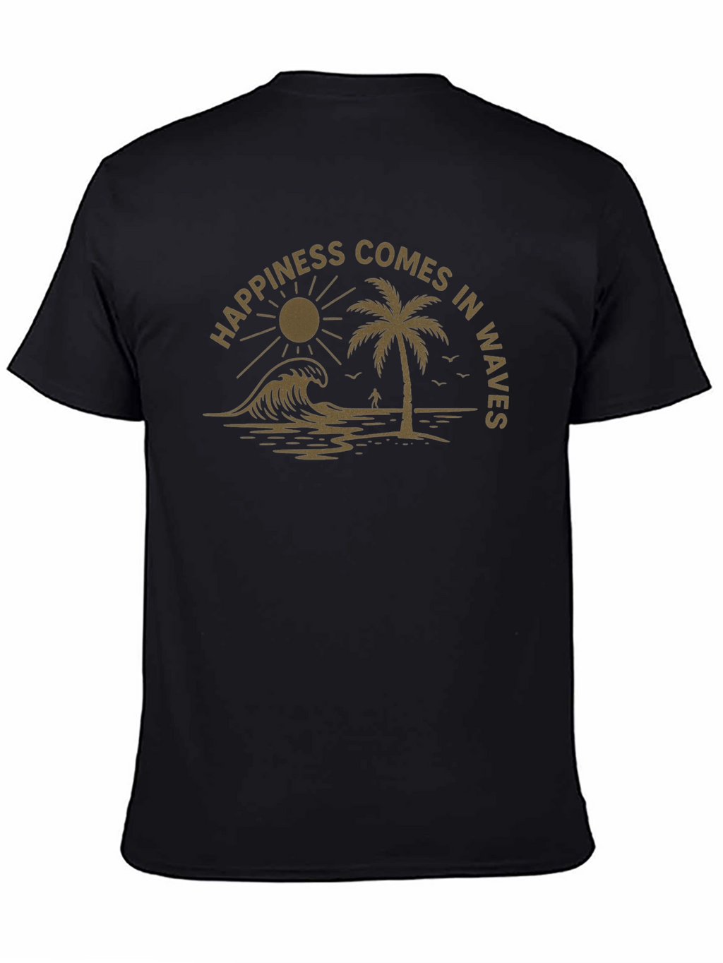 Happiness Comes in Waves Black Graphic Tee