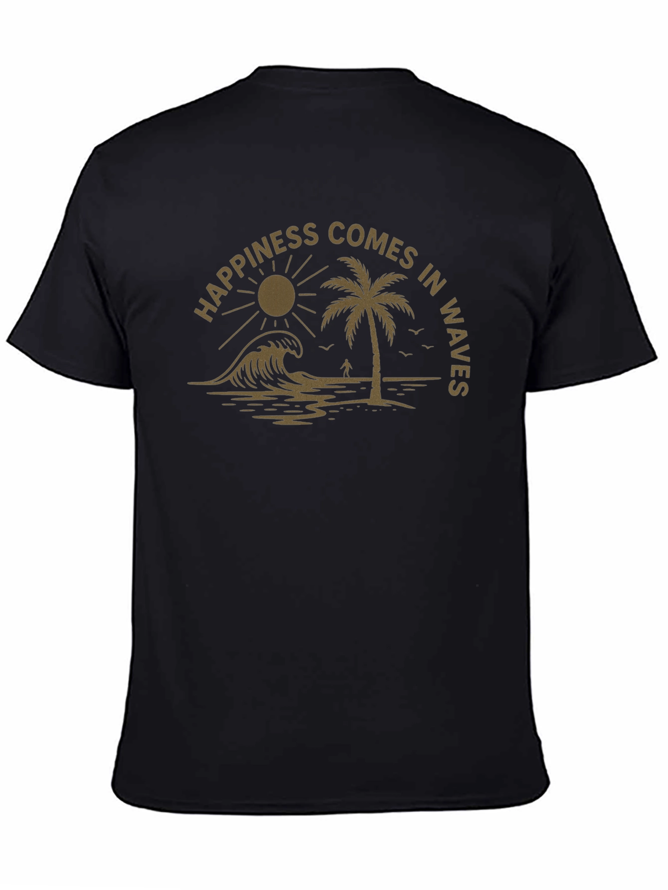 Happiness Comes in Waves Black Graphic Tee