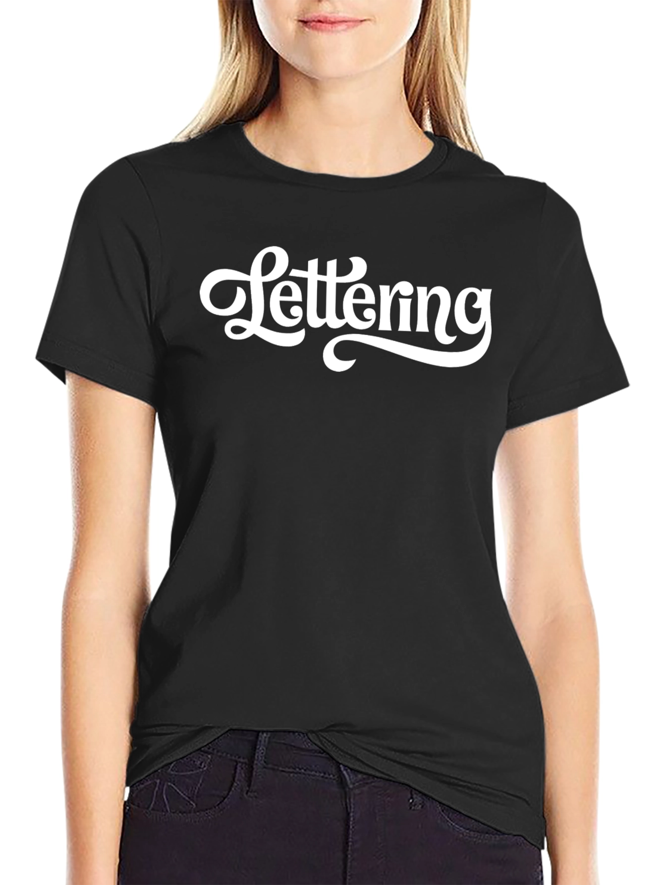Lettering White Graphic Print Black T-Shirt