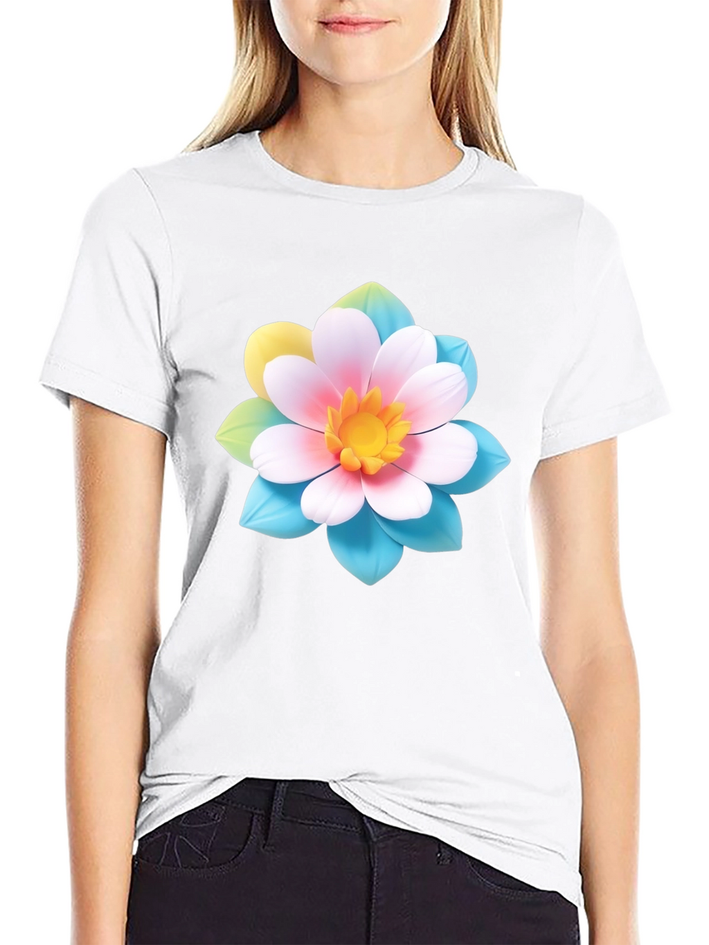 Floral Graphic Tee - Black Cotton Blend T-Shirt