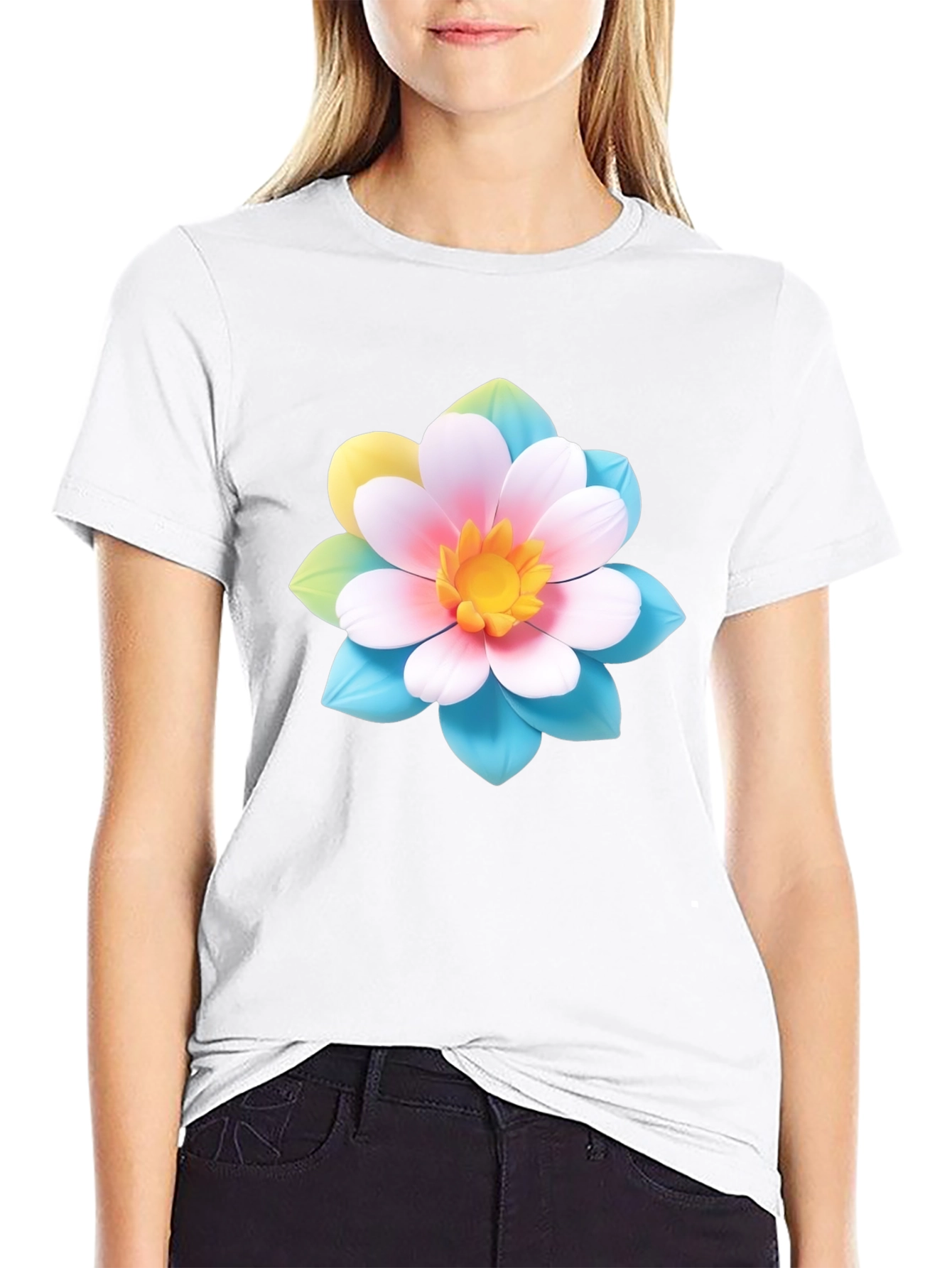 Floral Graphic Tee - Black Cotton Blend T-Shirt