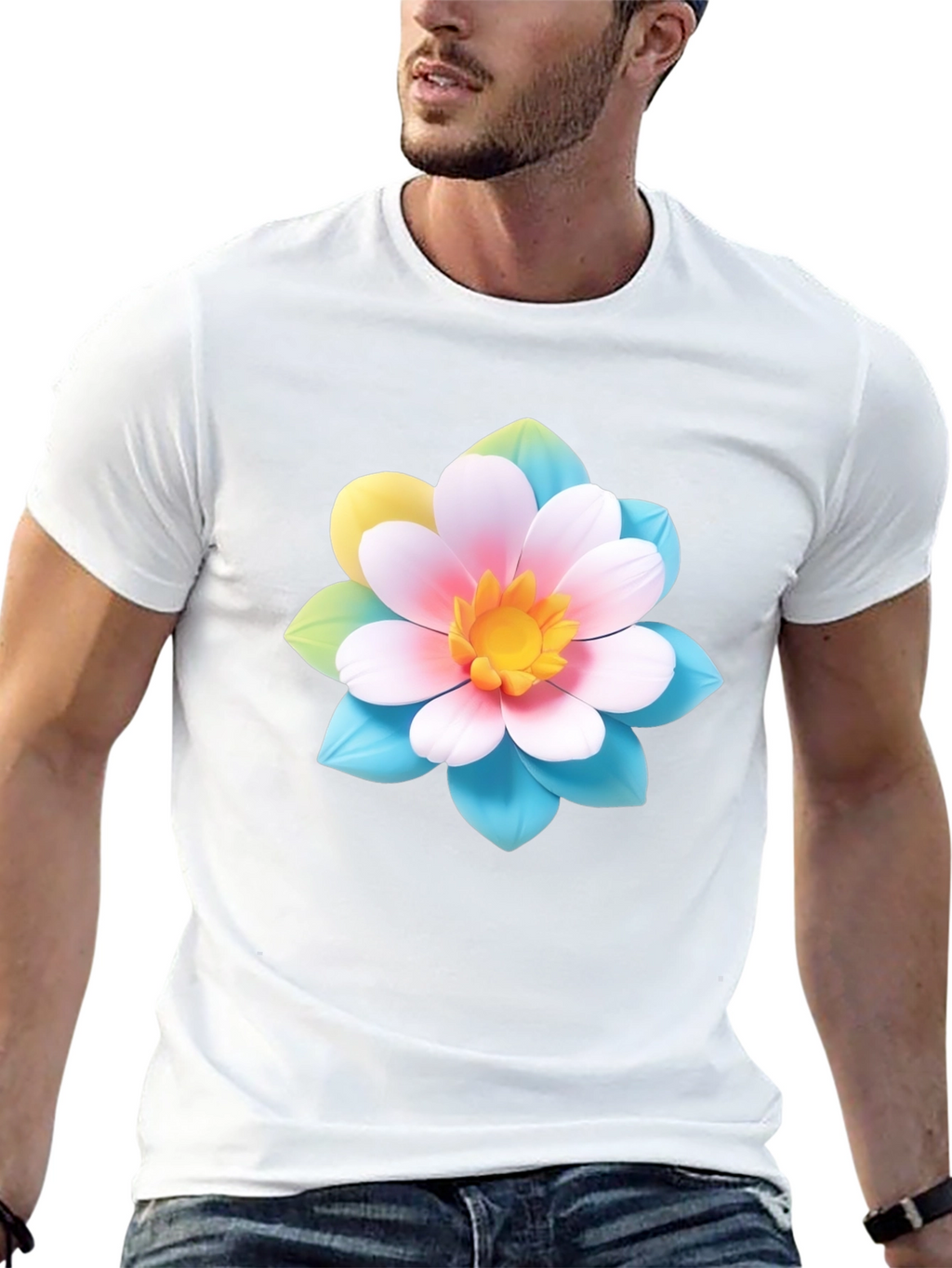 Floral Graphic Tee - Black Cotton Blend T-Shirt