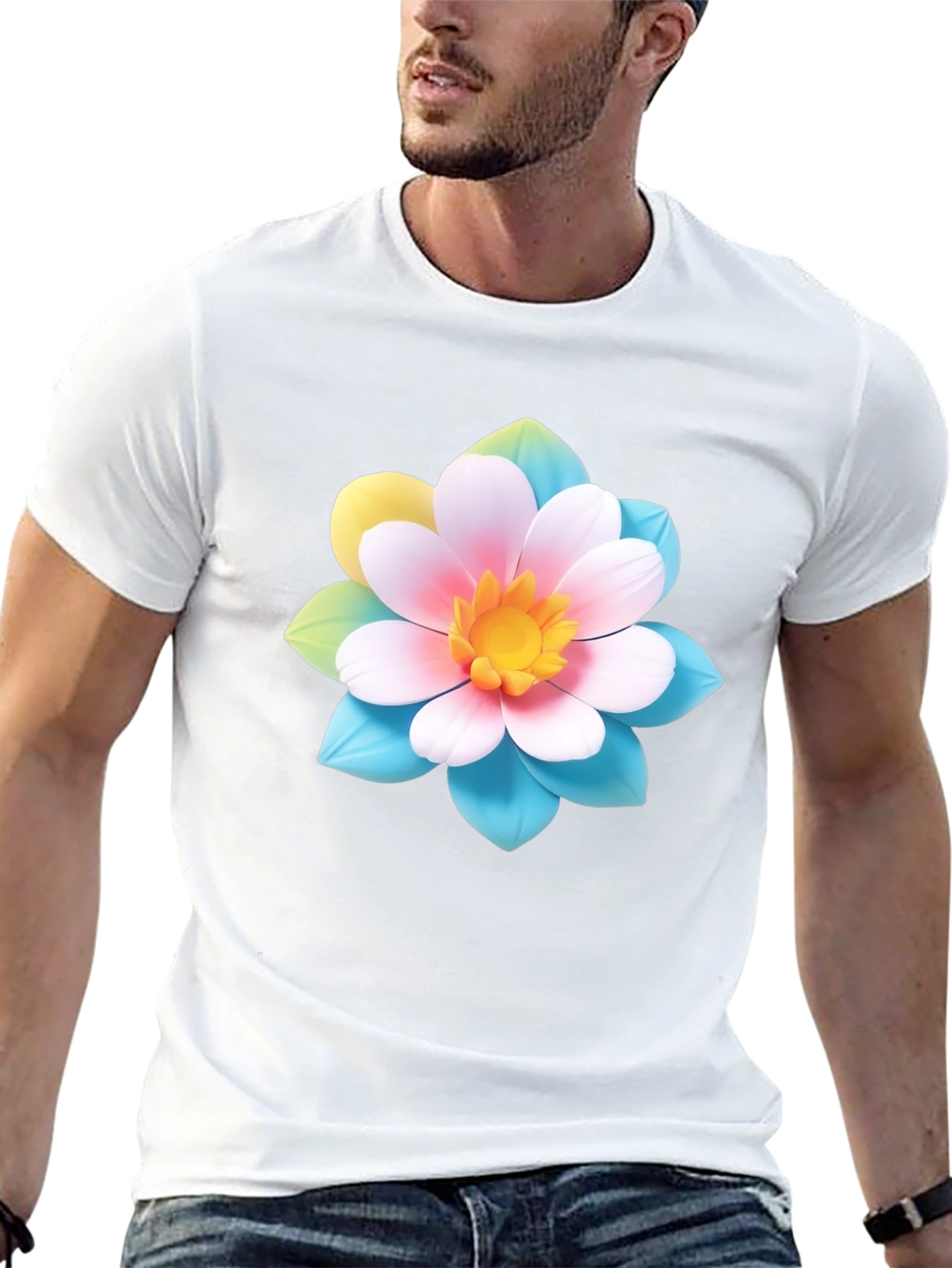 Floral Graphic Tee - Black Cotton Blend T-Shirt