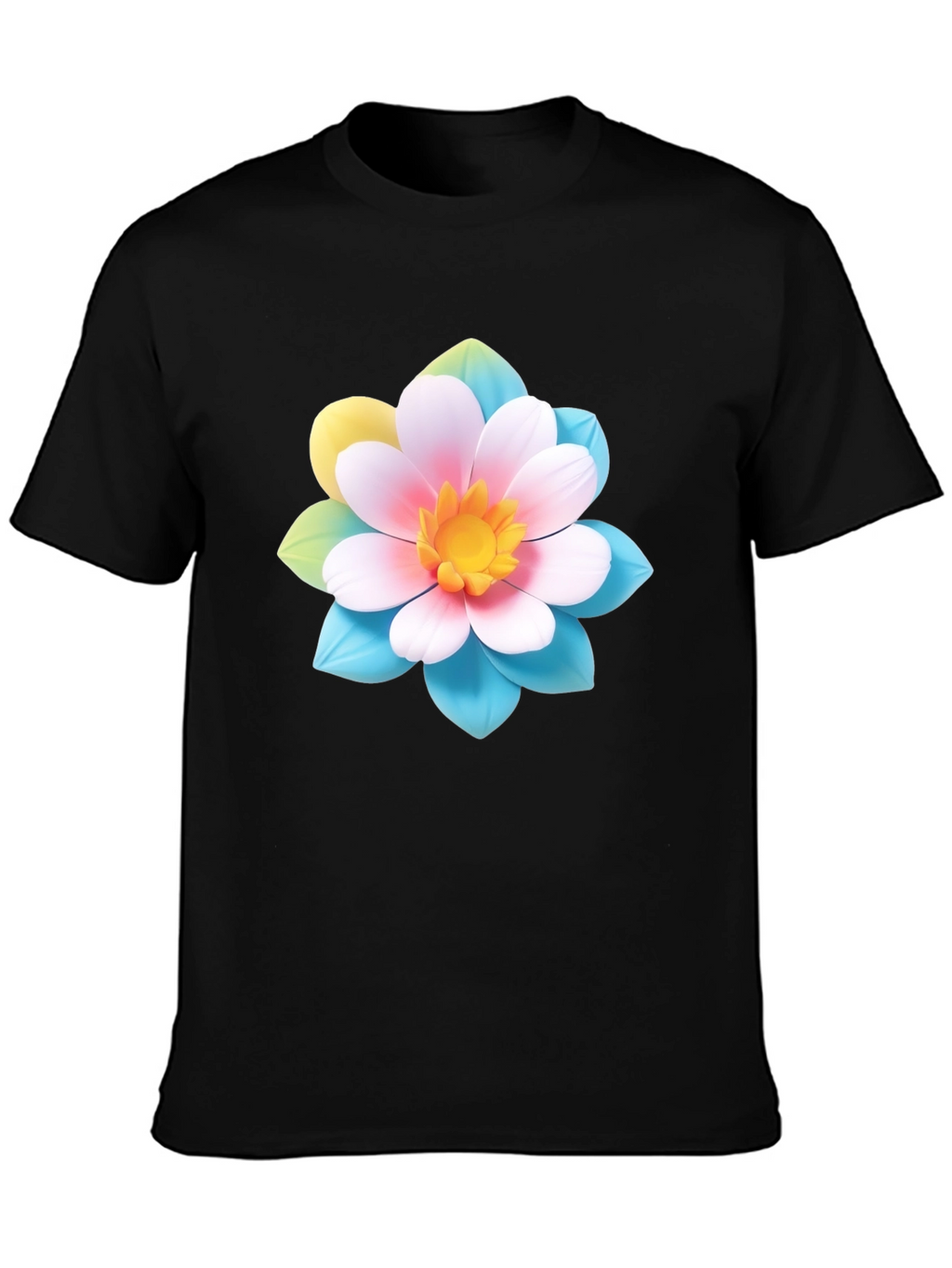 Floral Graphic Tee - Black Cotton Blend T-Shirt