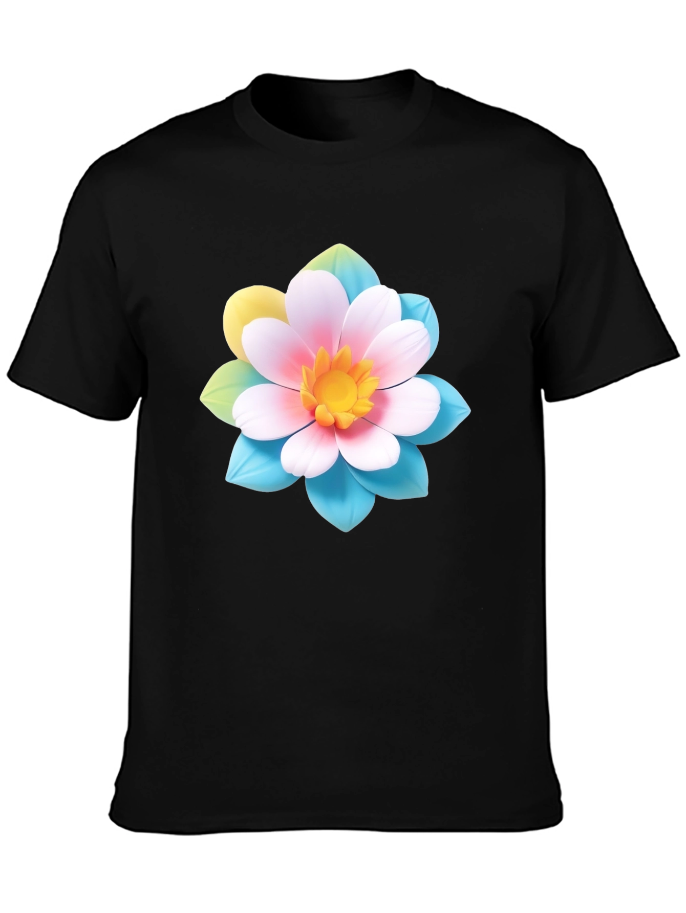 Floral Graphic Tee - Black Cotton Blend T-Shirt