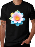 Floral Graphic Tee - Black Cotton Blend T-Shirt
