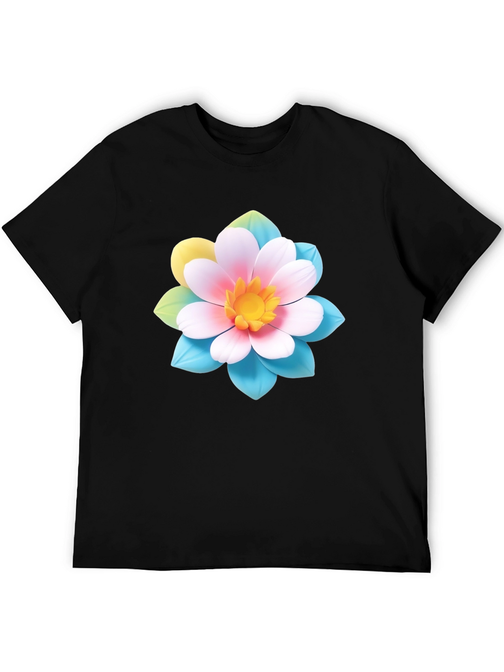 Floral Graphic Tee - Black Cotton Blend T-Shirt