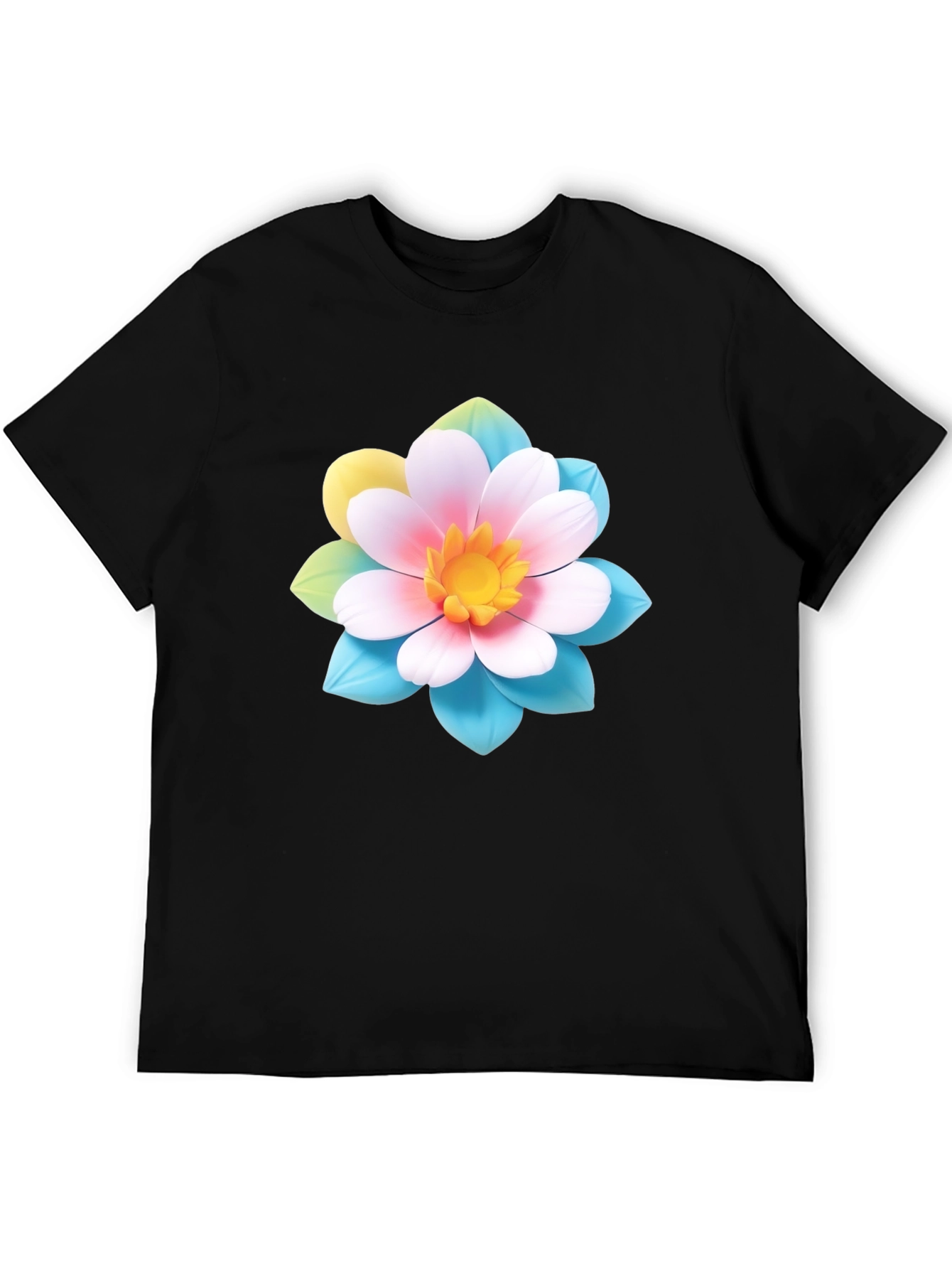 Floral Graphic Tee - Black Cotton Blend T-Shirt