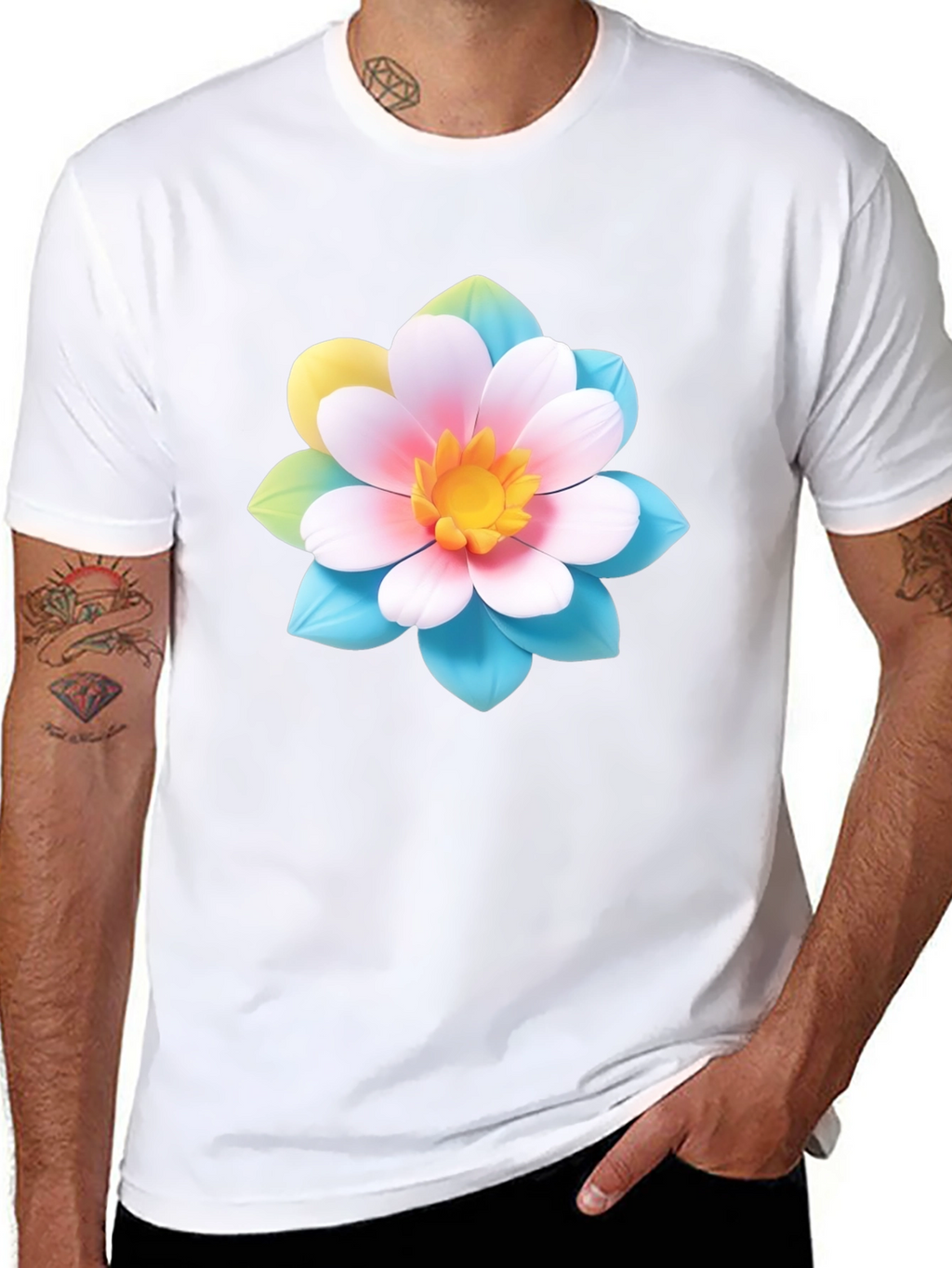 Floral Graphic Tee - Black Cotton Blend T-Shirt