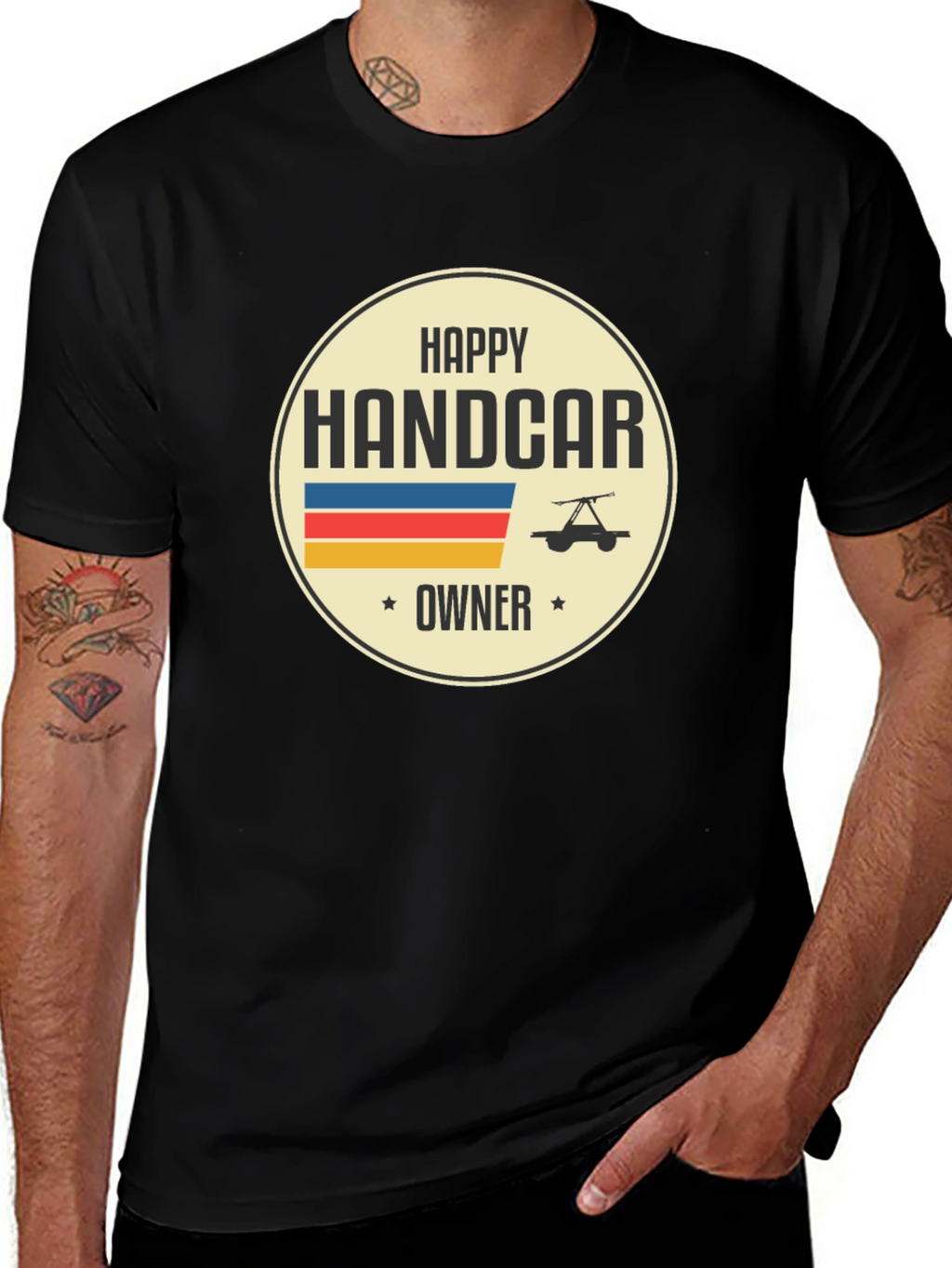 Happy Handcar Owner T-Shirt - Black Graphic Tee