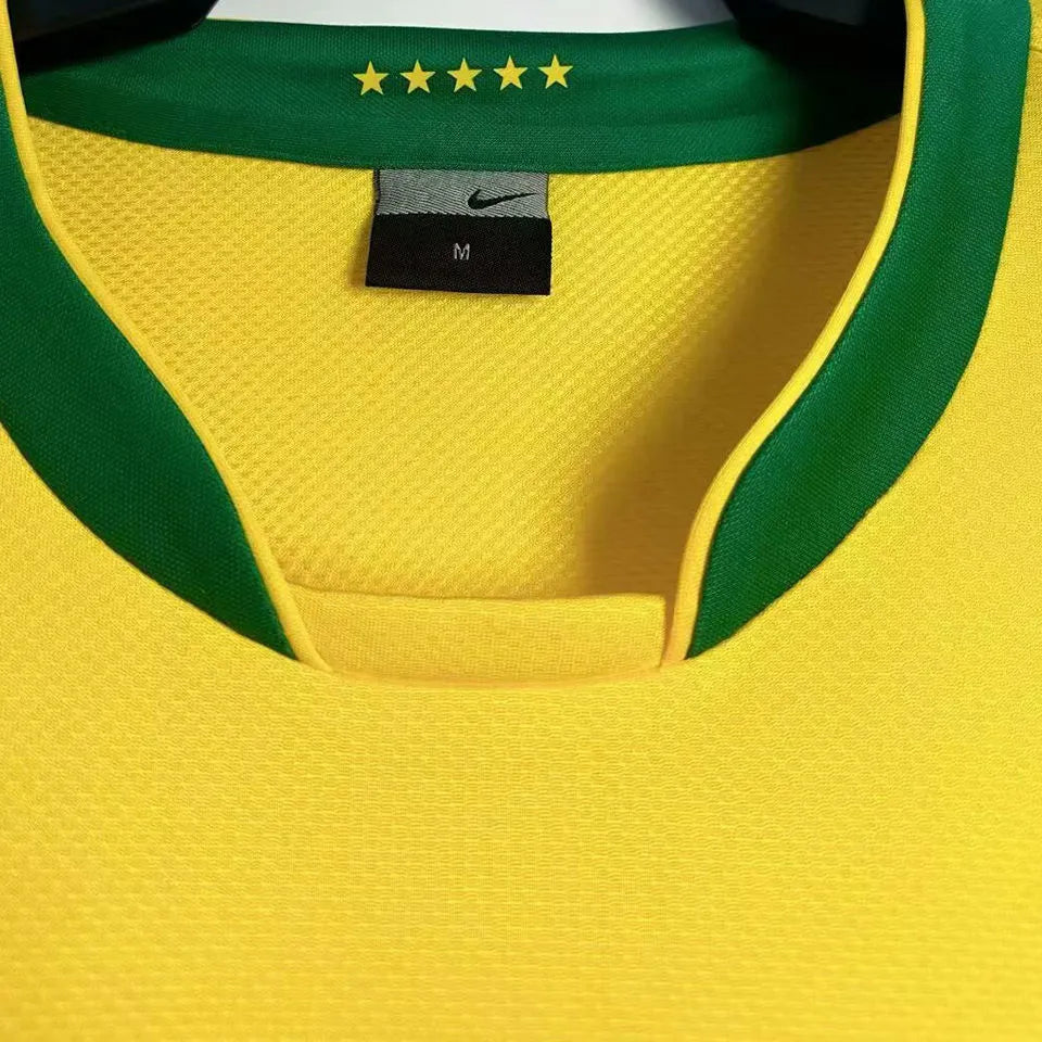 2006 Brazil Home Yellow Retro Long Sleeve Soccer Jersey Detail 1