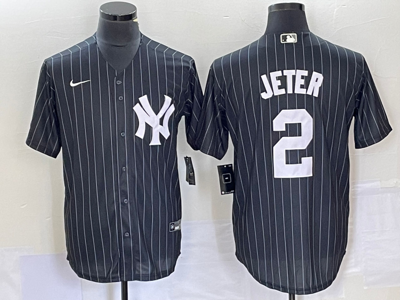 Men's New York Yankees Derek Jeter #2 Black Official Replica Player Jerseys