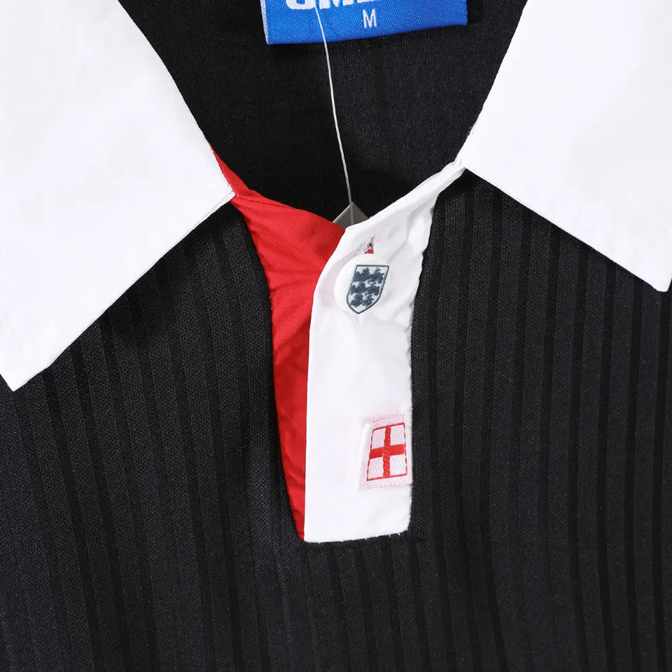 1998 England Away Black Retro Soccer Jersey Detail 1