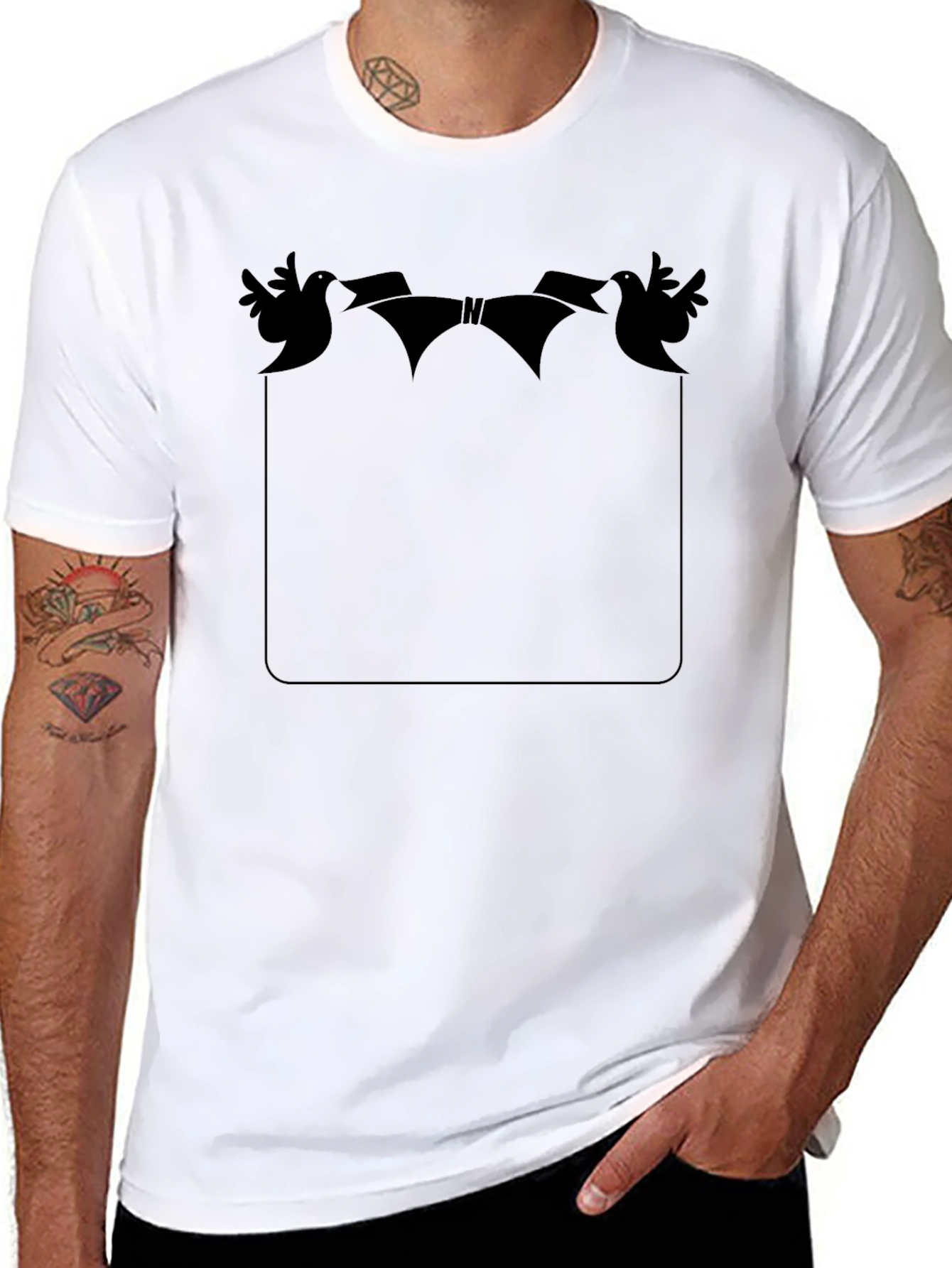 Novelty Bird & Ribbon Graphic Pocket T-Shirt