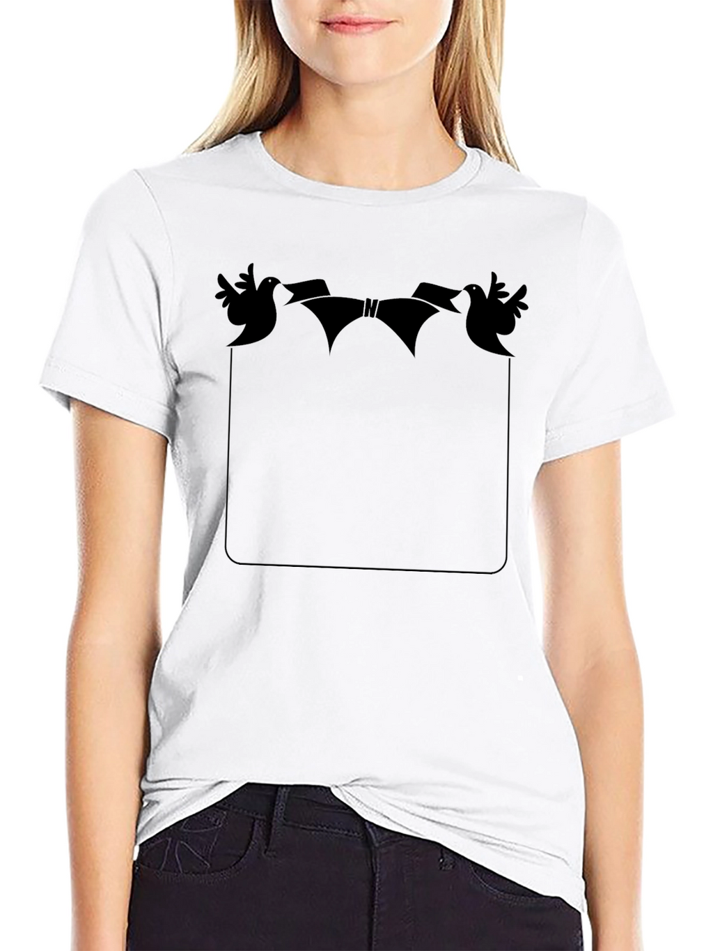 Novelty Bird & Ribbon Graphic Pocket T-Shirt