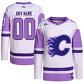 Men's Calgary Flames White/Purple Hockey Fights Cancer Primegreen Authentic Custom Jerseys