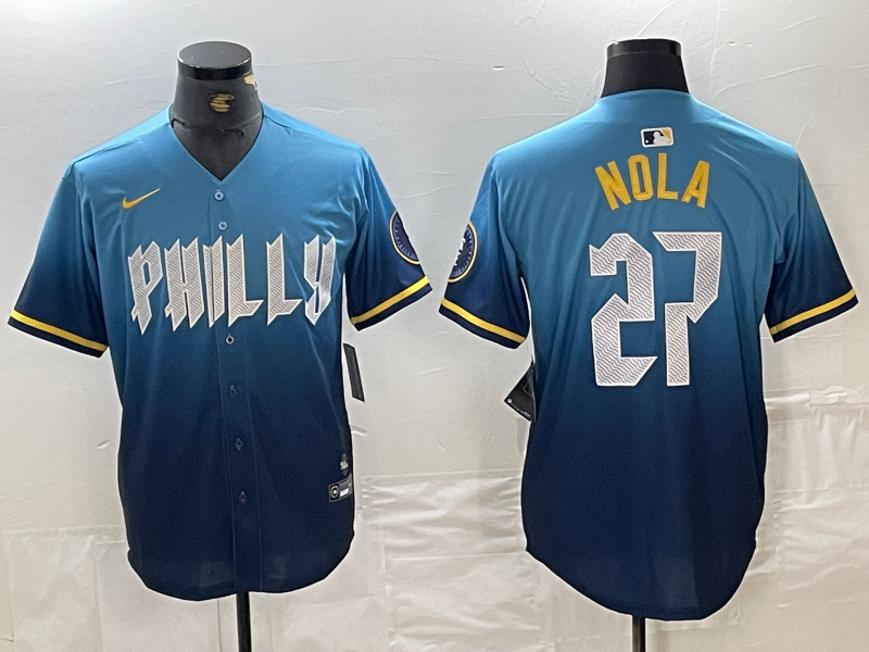 Men's Philadelphia Phillies Aaron Nola #27 Blue 2024 City Connect Limited Player Jerseys