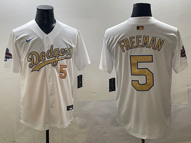 Men's Los Angeles Dodgers Freddie Freeman #5 White 2025 Gold Collection Limited Jerseys