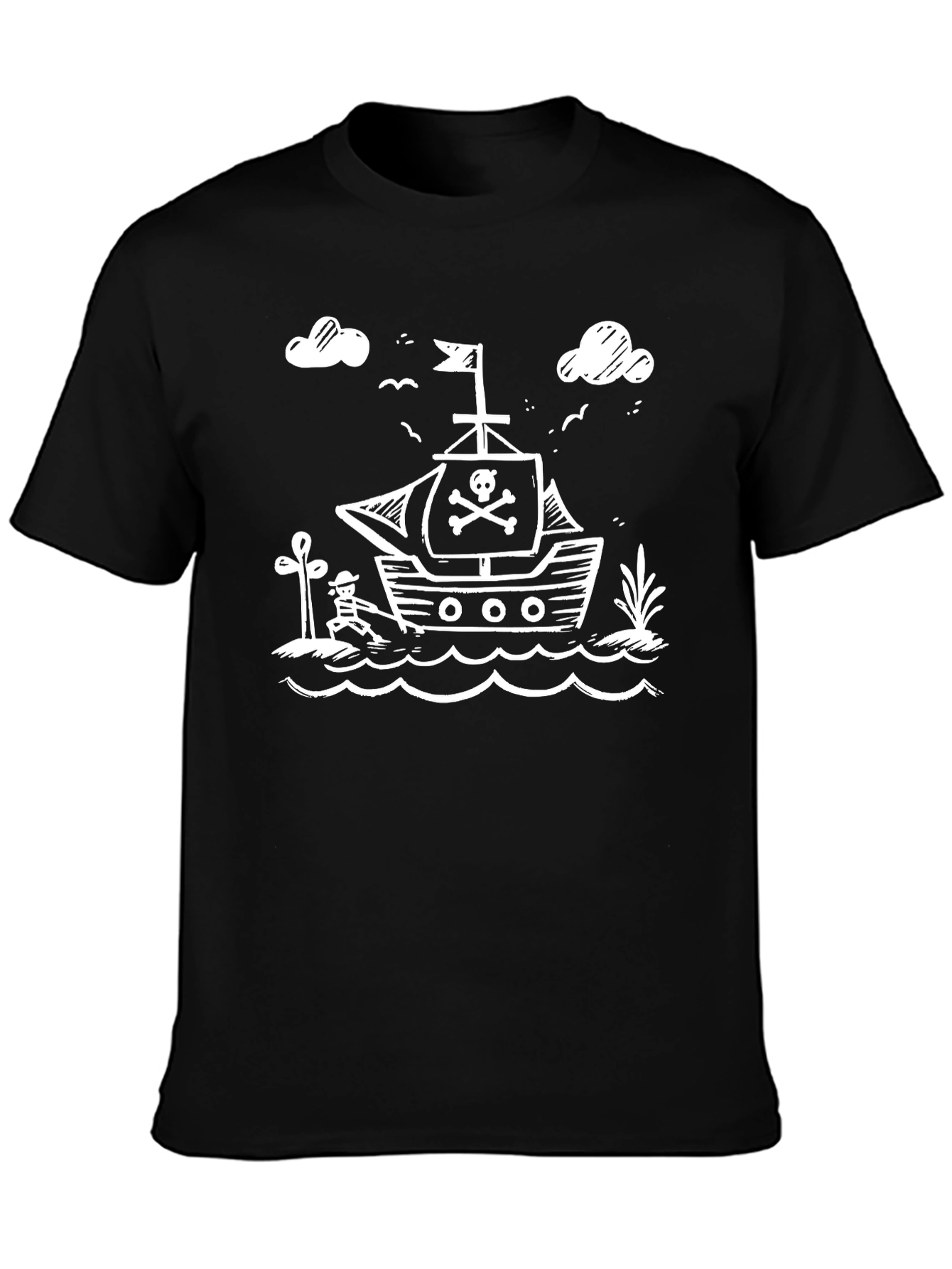 Pirate Ship Graphic Tee - Black Cotton T-Shirt