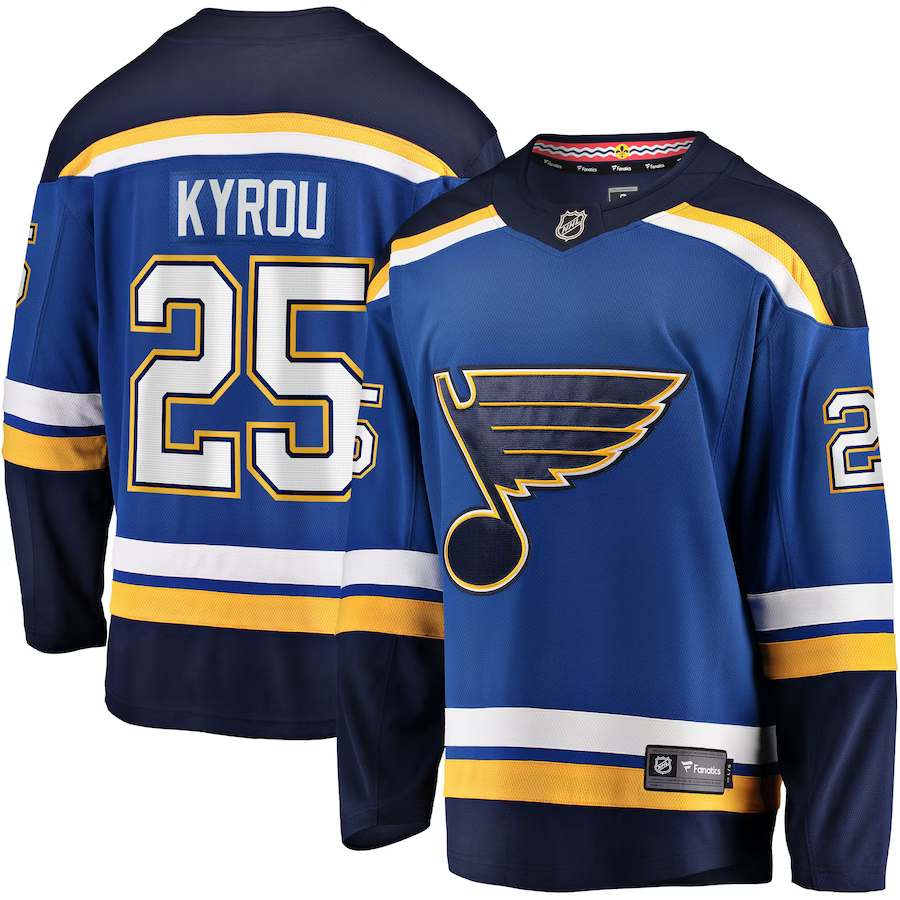 Men's St. Louis Blues Jordan Kyrou #25 Blue Home Team Breakaway Player Jerseys