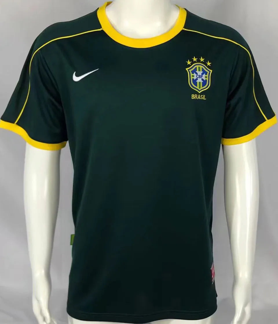 1998 Brazil GK Dark Green Retro Soccer Jersey Detail 1