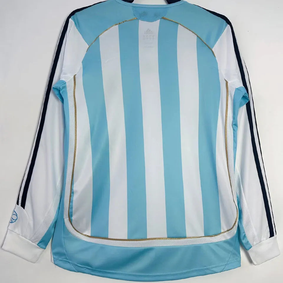 2006 Argentina Home Retro Long Sleeve Soccer Jersey Back