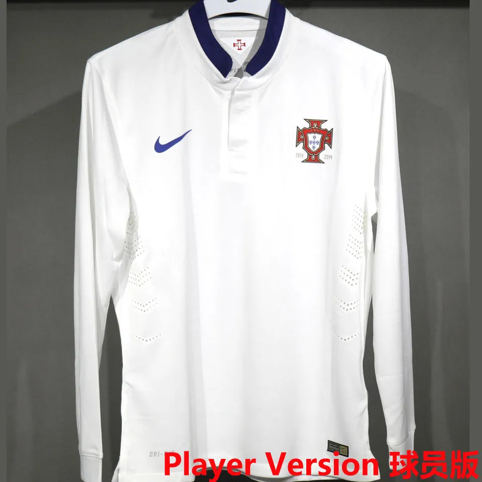 2014 Portugal Away White Retro Player Version Long Sleeve Soccer Jersey 球员版 Front