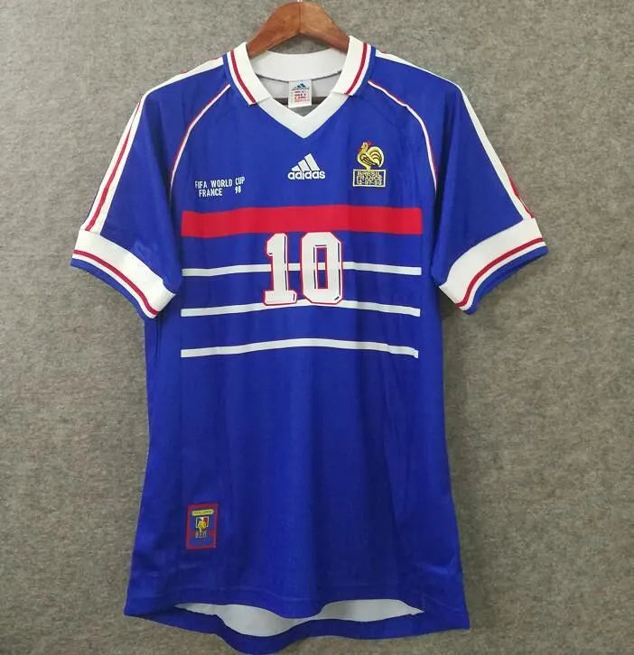 ZIDANE #10 France Home Blue Retro Soccer Jersey 1998 (右胸带小字) ★★ Detail 1