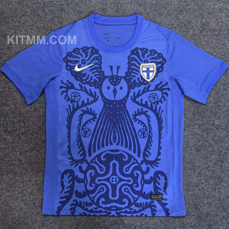 2025/26 Finland Away Blue Fans Soccer Jersey Detail 2