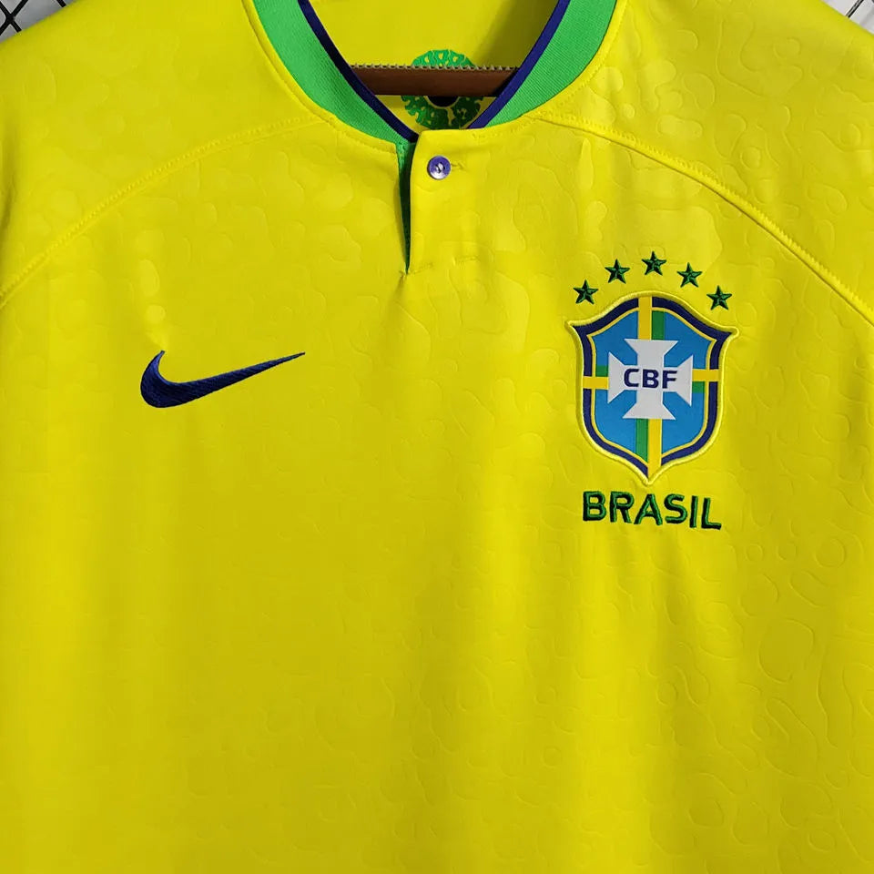 2022/23 Brazil Home Yellow Long Sleeve Jersey Detail 4