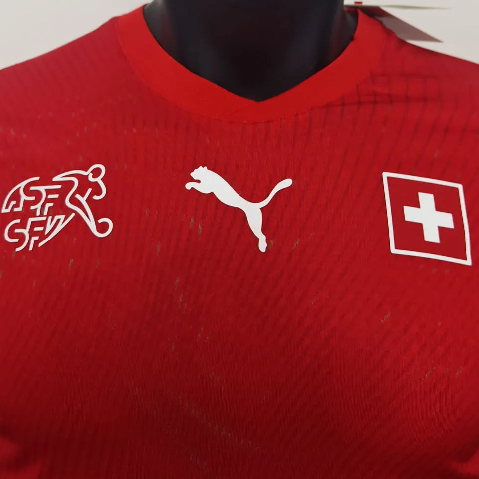 2026/27 Switzerland Home Red Player Version Soccer Jersey Detail 1