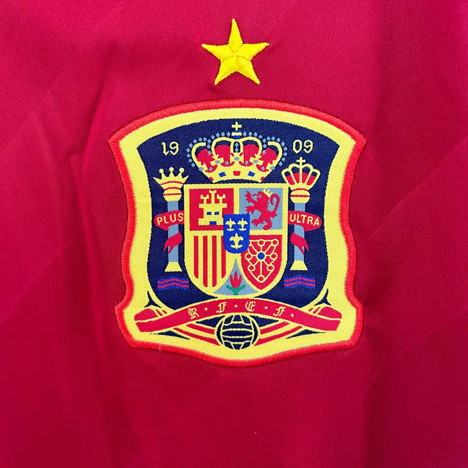 2012 Spain Home Red Retro Soccer Jersey Detail 1