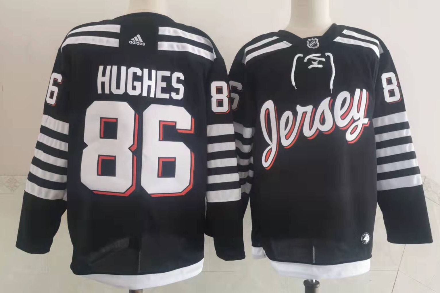 Men's New Jerseys Devils Jack Hughes #86 Black Player Game Jerseys