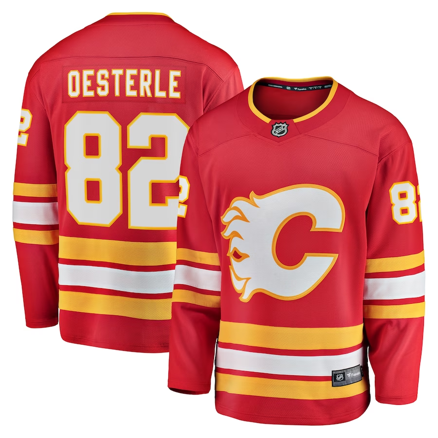 Men's Calgary Flames Jordan Oesterle #82 Red Home Breakaway Jerseys