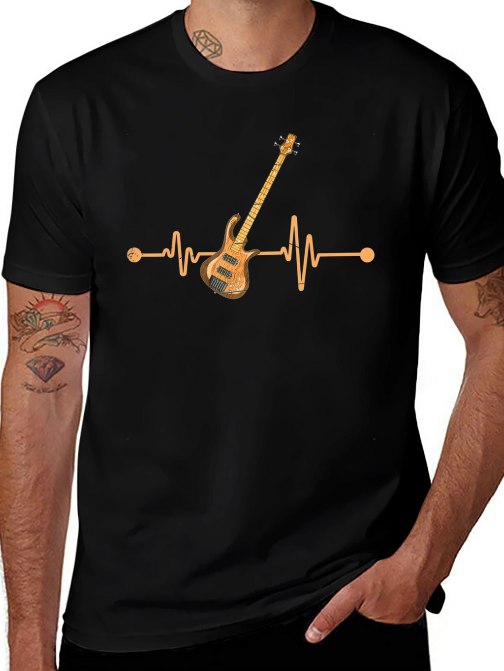 Bass Guitar Heartbeat Graphic T-Shirt