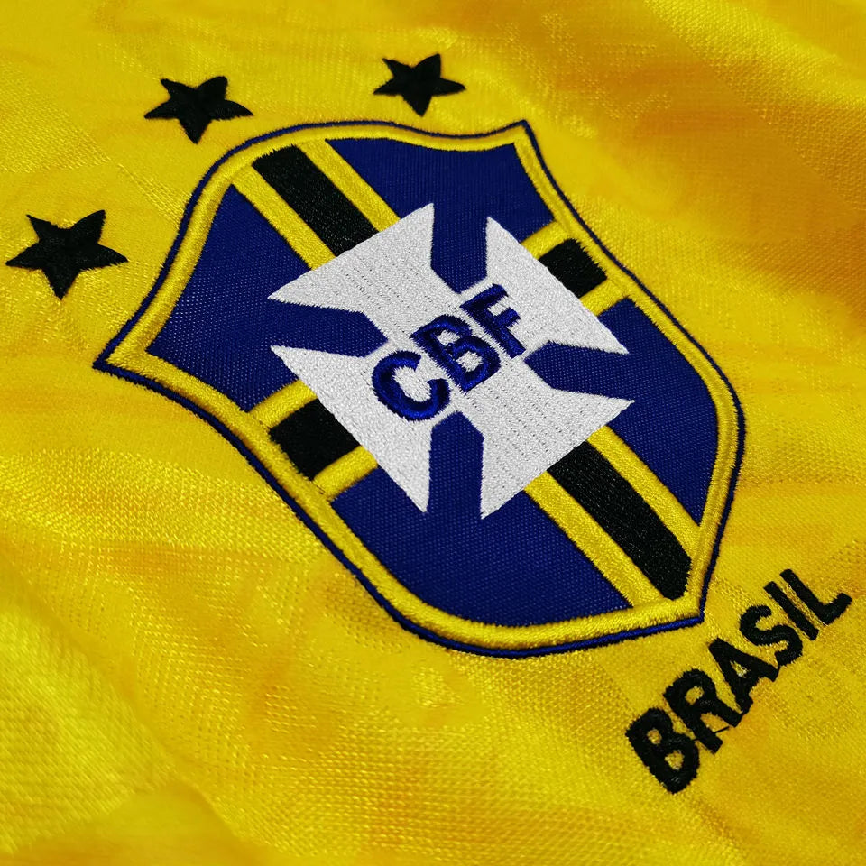 1991/93 Brazil Home Yellow Retro Soccer Jersey Detail 4