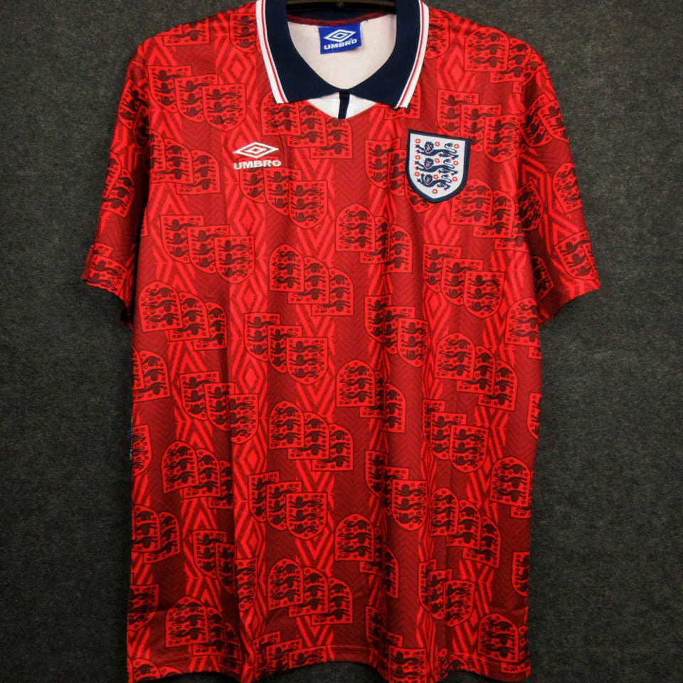1994 England Away Red Retro Soccer Jersey Detail 4