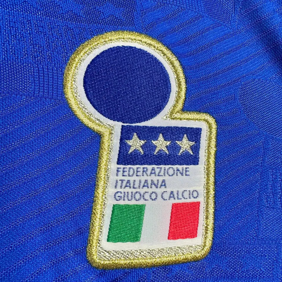 1994 Italy Home Blue Retro Long Sleeve Soccer Jersey Detail 2