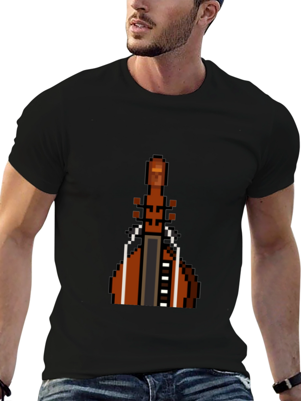 Pixel Art Cello Graphic Tee - Black Cotton T-Shirt