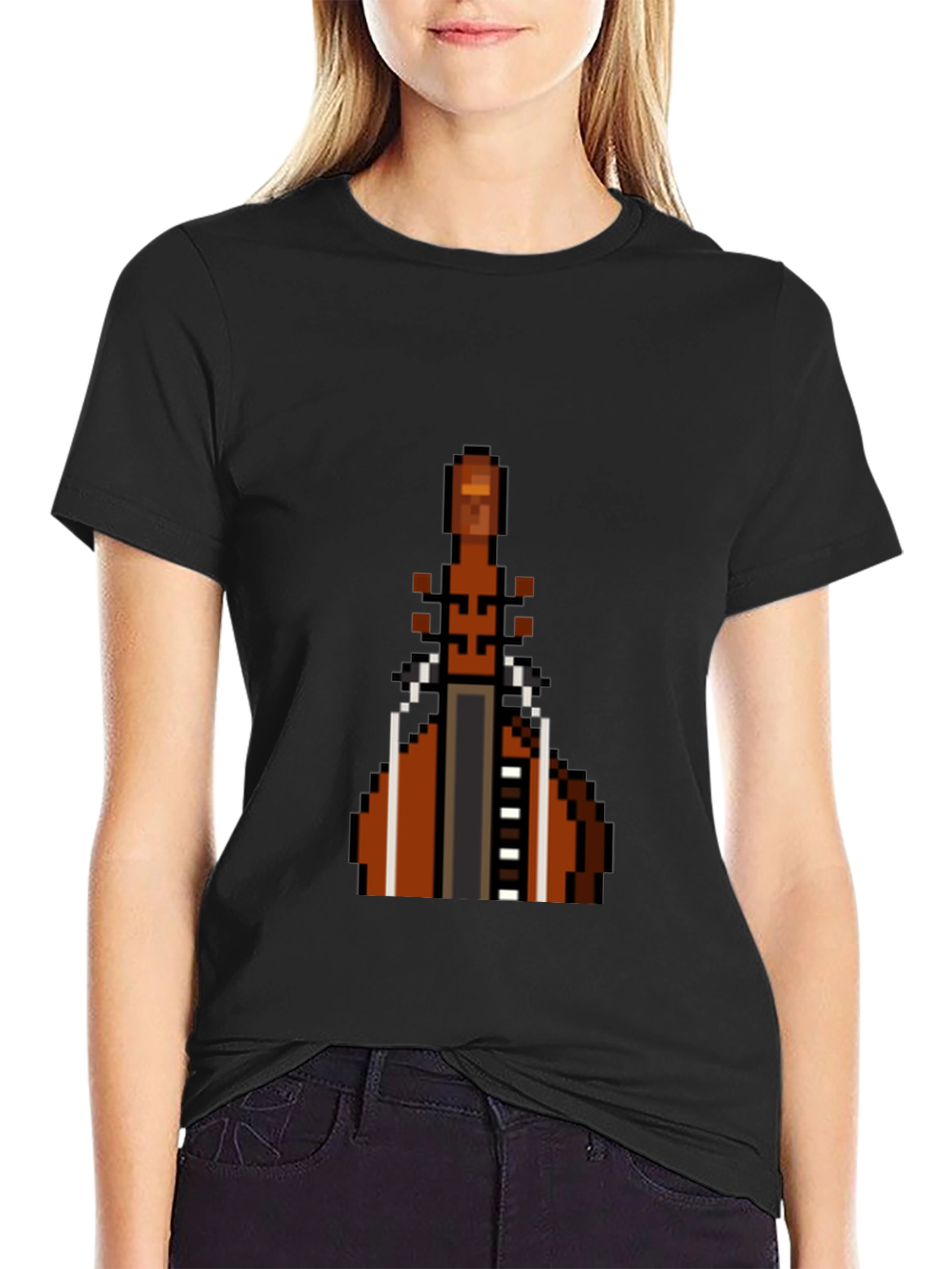 Pixel Art Cello Graphic Tee - Black Cotton T-Shirt