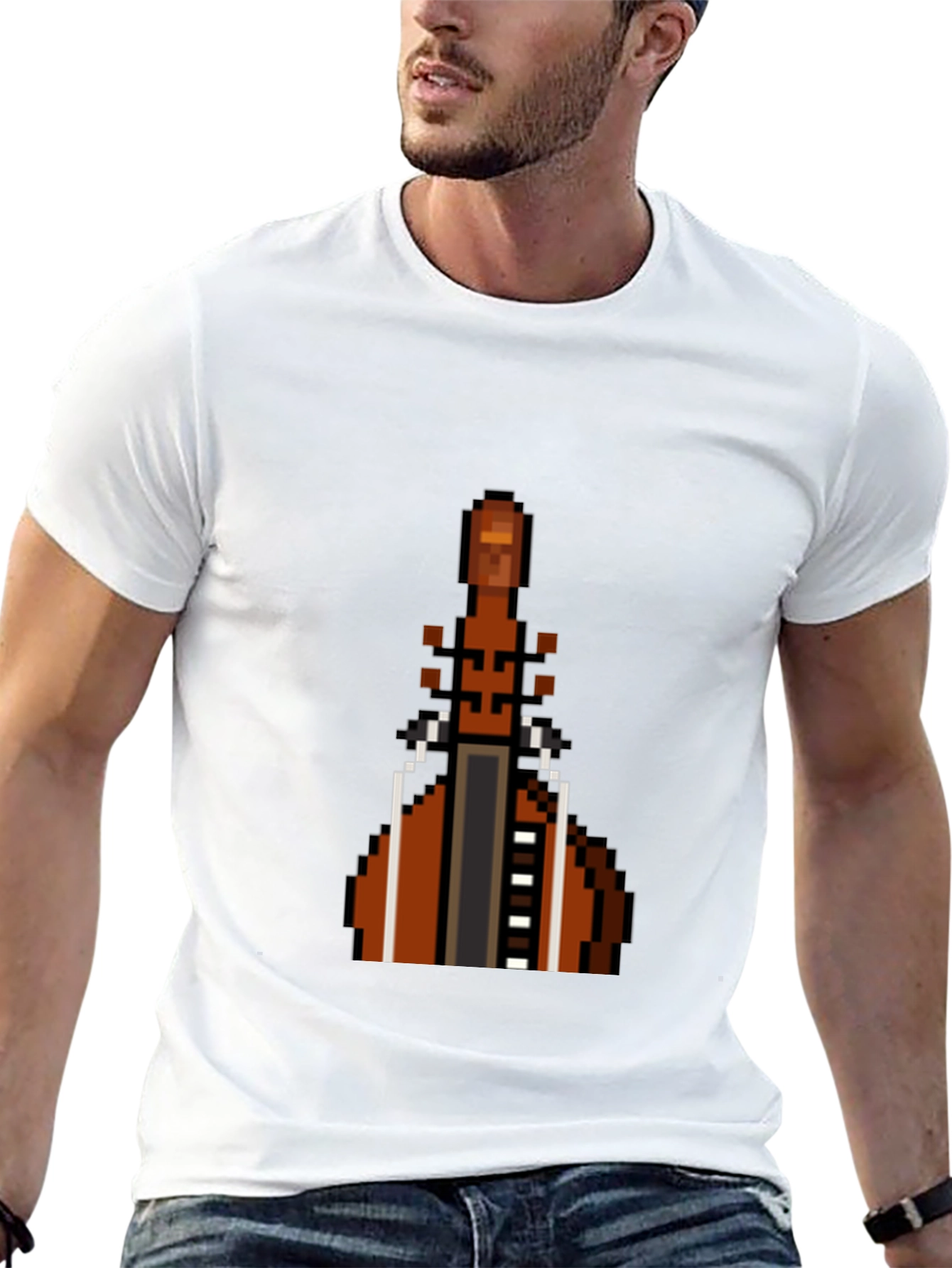 Pixel Art Cello Graphic Tee - Black Cotton T-Shirt