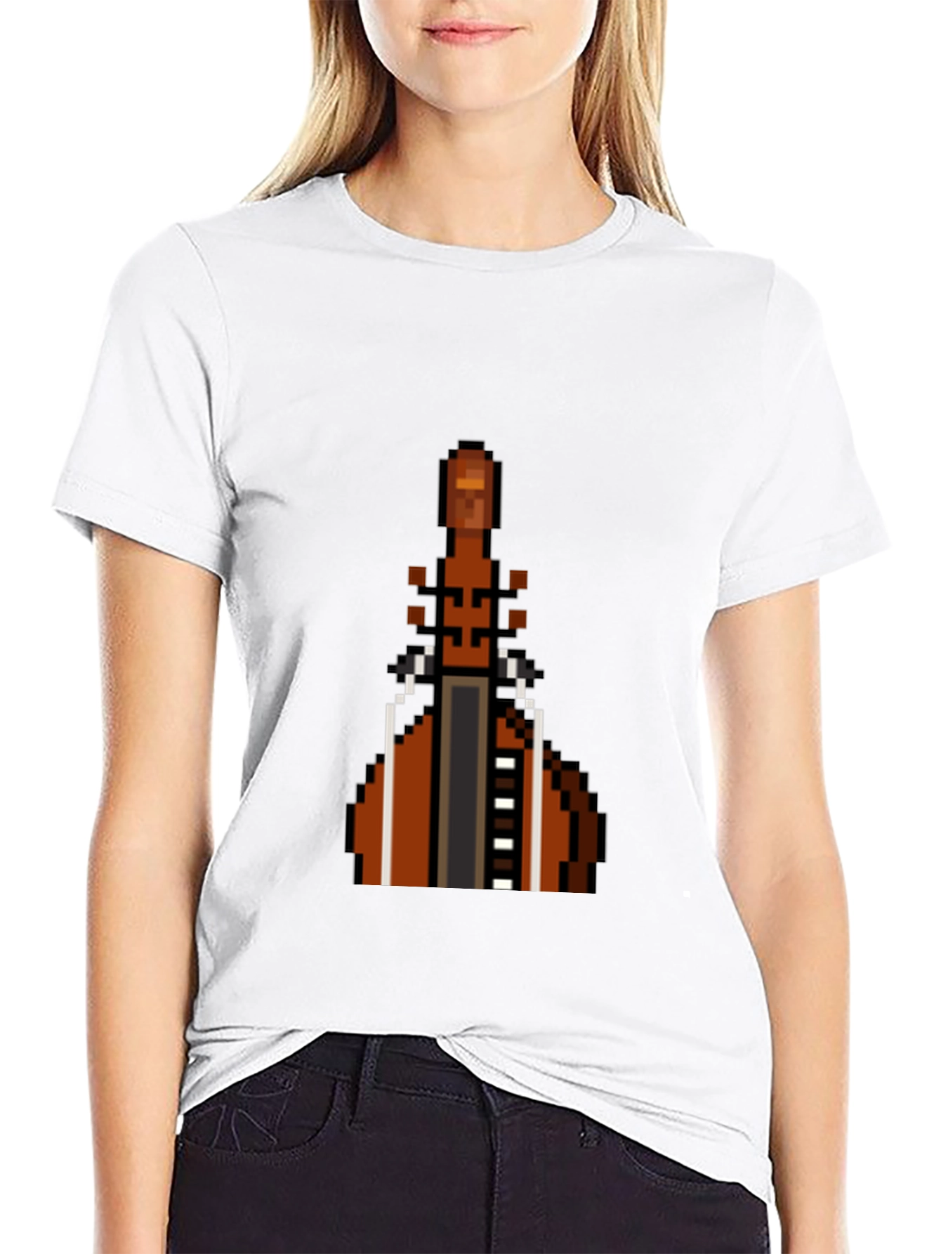 Pixel Art Cello Graphic Tee - Black Cotton T-Shirt